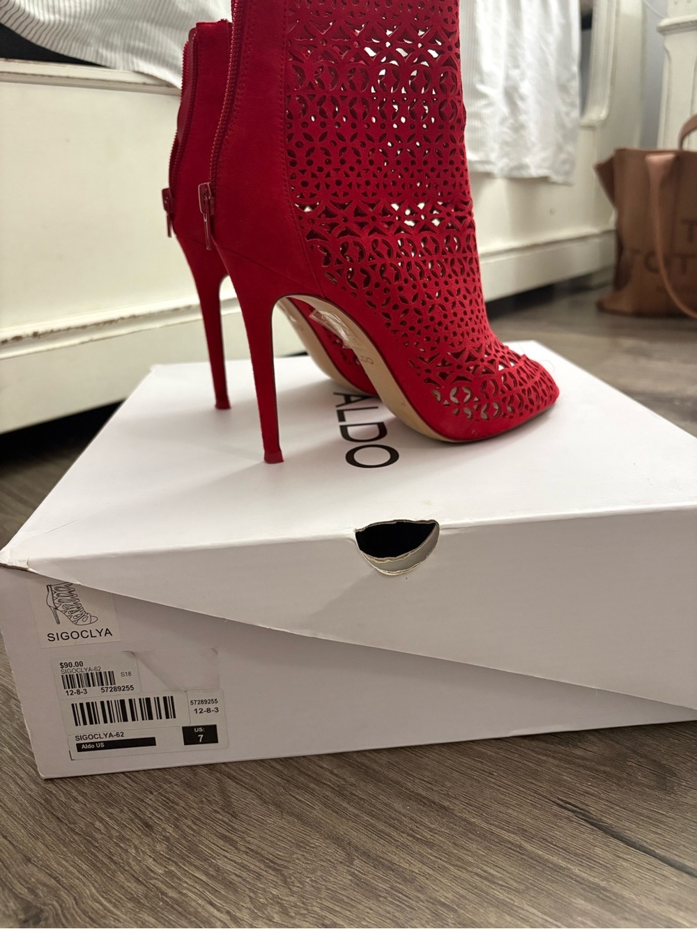 ALDO Red Laser-Cut Stiletto Ankle Boots